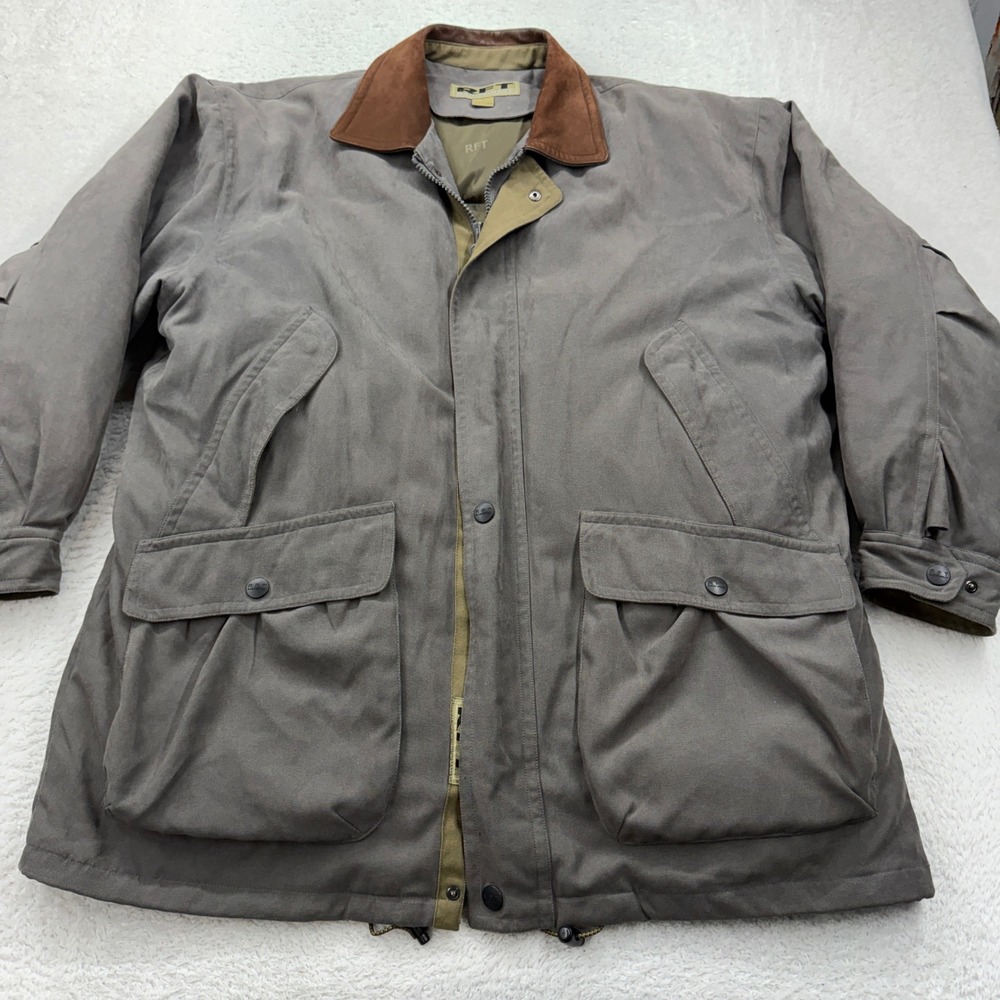 Vintage RFT Rainforest Mens Gray Suede‎ Collar Down Puffer Jacket XL